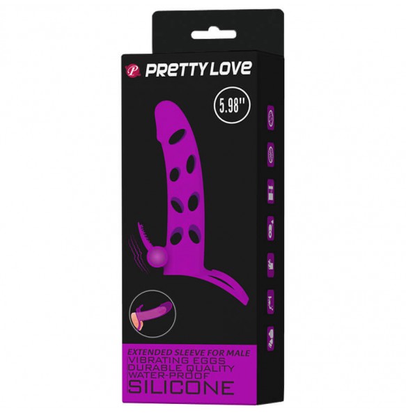 PRETTY LOVE - PowerMan Vibrating Extended Penis Sleeve (L:15.2cm - D:3.3cm)
